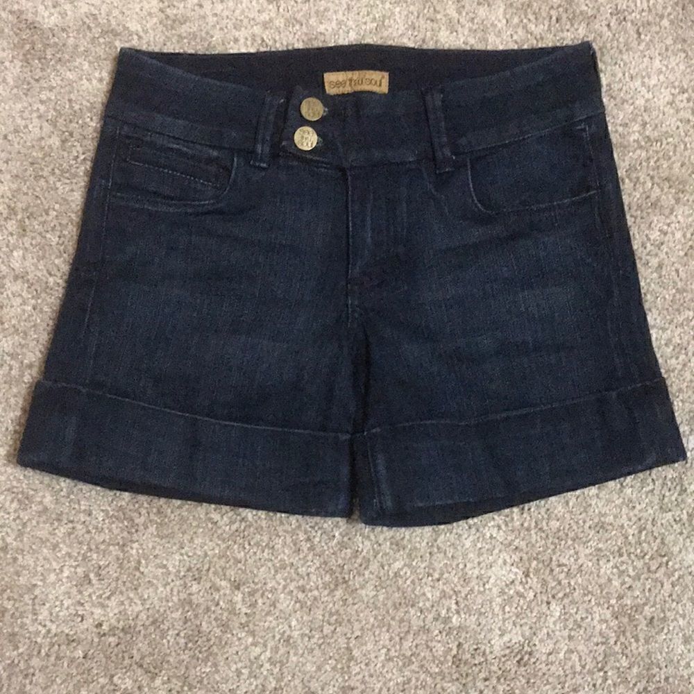 Dk blue cuffed denim shorts - Picture 1 of 2